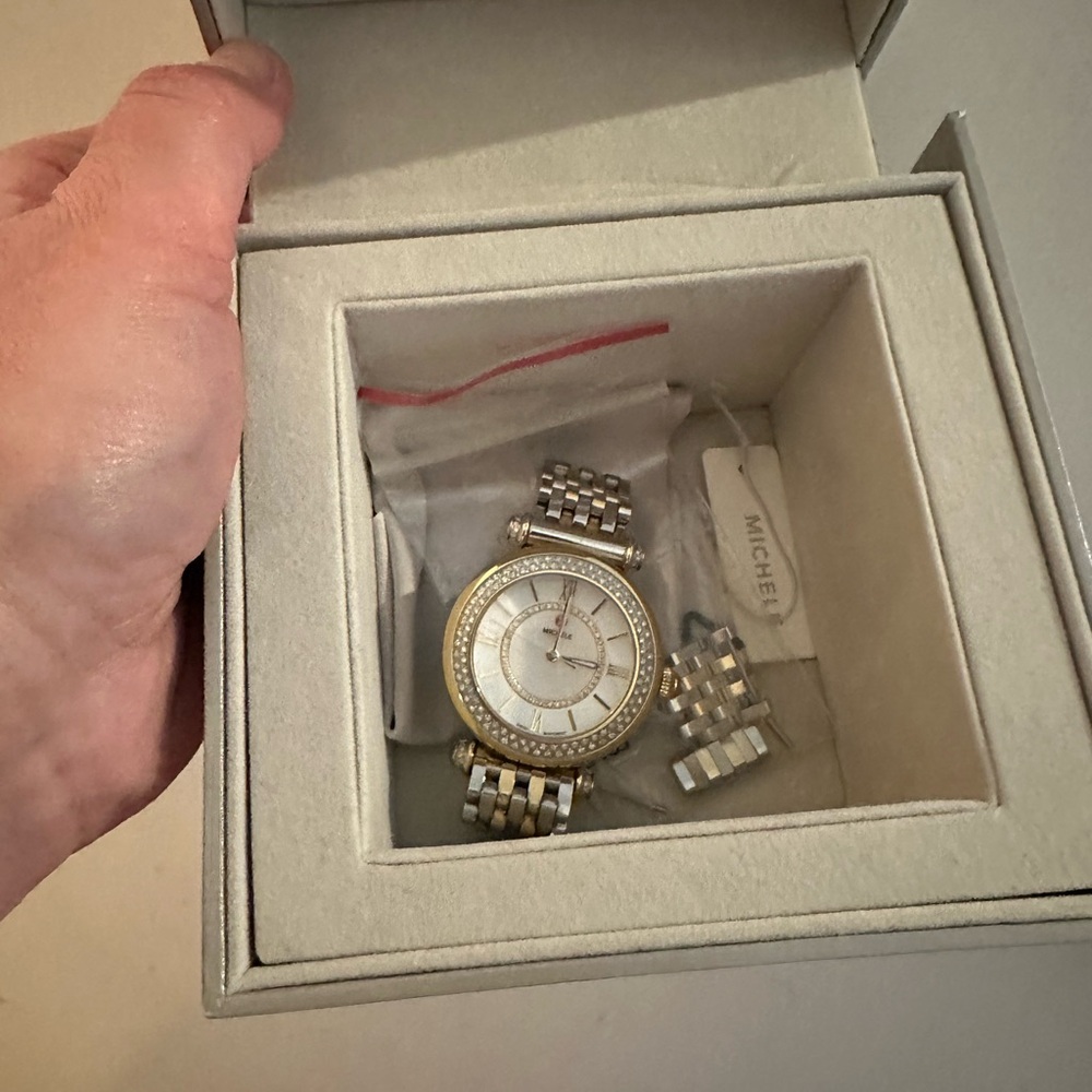 MICHELE Caber Diamond Two-Tone Watch EUC - Picture 5 of 6